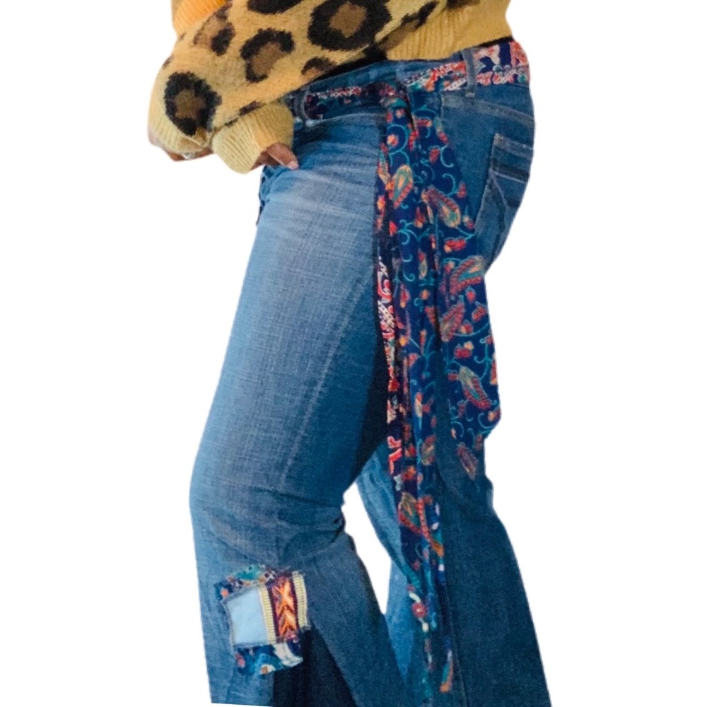 Handmade Boho Flare Jeans Bell Bottom Women’s Jeans Upcycled - Picture 9 of 11